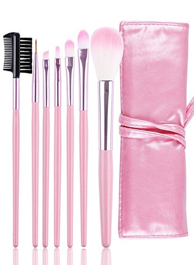 NESA 7 Pcs Make Brush Kit with Sleek Pouch + Makeup Sponge (Pink) - Image 3