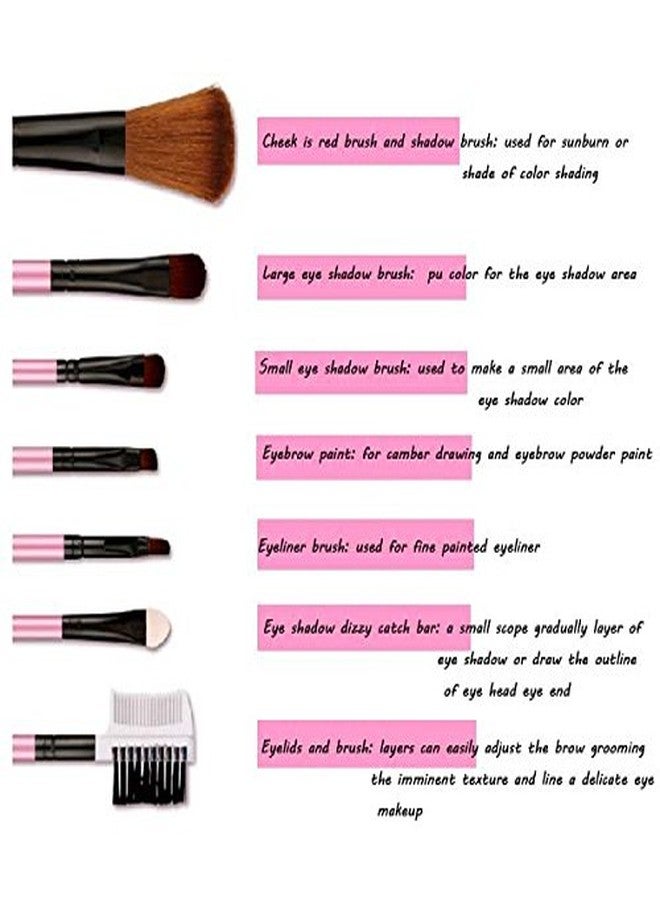 NESA 7 Pcs Make Brush Kit with Sleek Pouch + Makeup Sponge (Pink) - Image 2