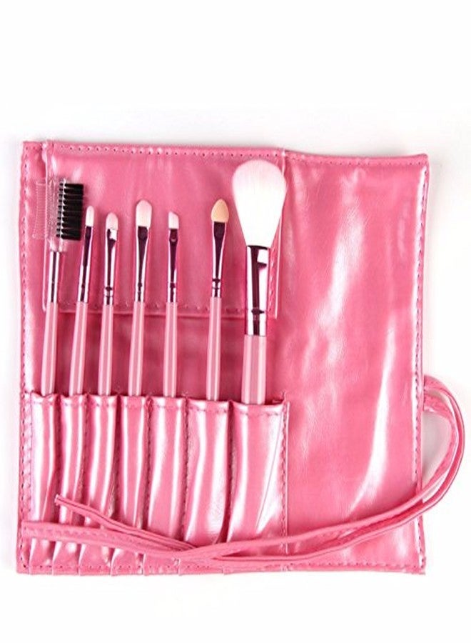 NESA 7 Pcs Make Brush Kit with Sleek Pouch + Makeup Sponge (Pink) - Image 1