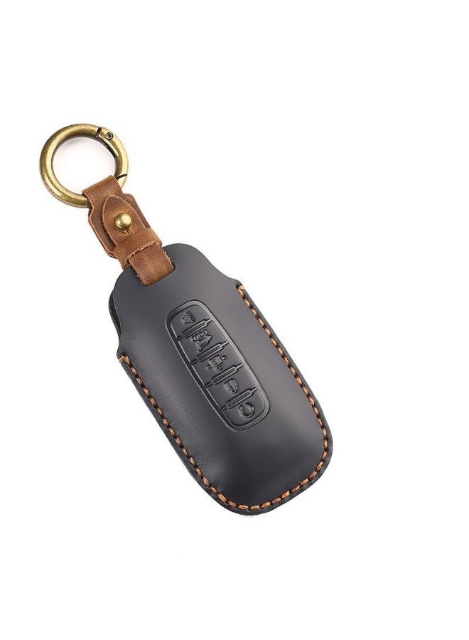 Leather Key Fob Cover Case for Nissan Pathfinder Rogue Ariya Versa Kicks Sentra Armada Murano 2025 2024 2023 (Black), 5-Button - Image 1