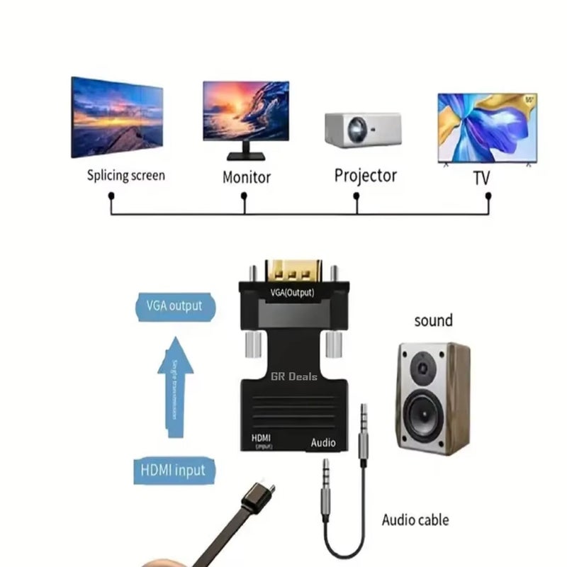GR Deals GR Deals HDMI to VGA Adapter Converter with 3.5mm Stereo Audio, Active Female HDMI to VGA Male 1080p Video Dongle Adaptor for Laptop PC PS/3 X/-Box STB Blu-ray DVD TV Stick. Black. (Pack of 3) - Image 5