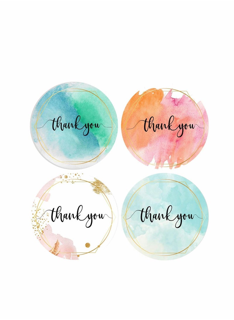 Y&D Party Thank You Stickers Roll, Lakobos Elegant Water Color with Gold Foil, Waterproof, 500 Labels for Small Business, Floral Designer, Artist, 4 Watercolor...  - Image 1