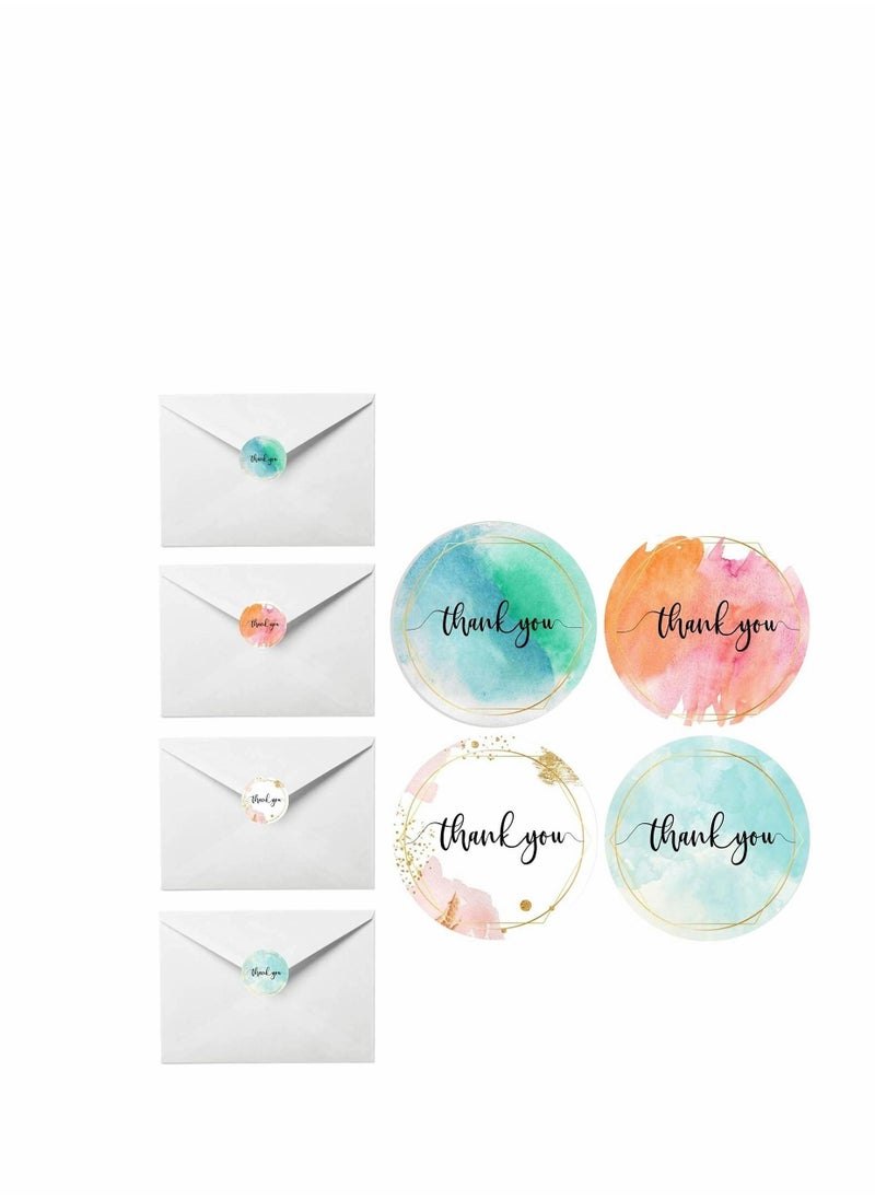 Y&D Party Thank You Stickers Roll, Lakobos Elegant Water Color with Gold Foil, Waterproof, 500 Labels for Small Business, Floral Designer, Artist, 4 Watercolor...  - Image 2