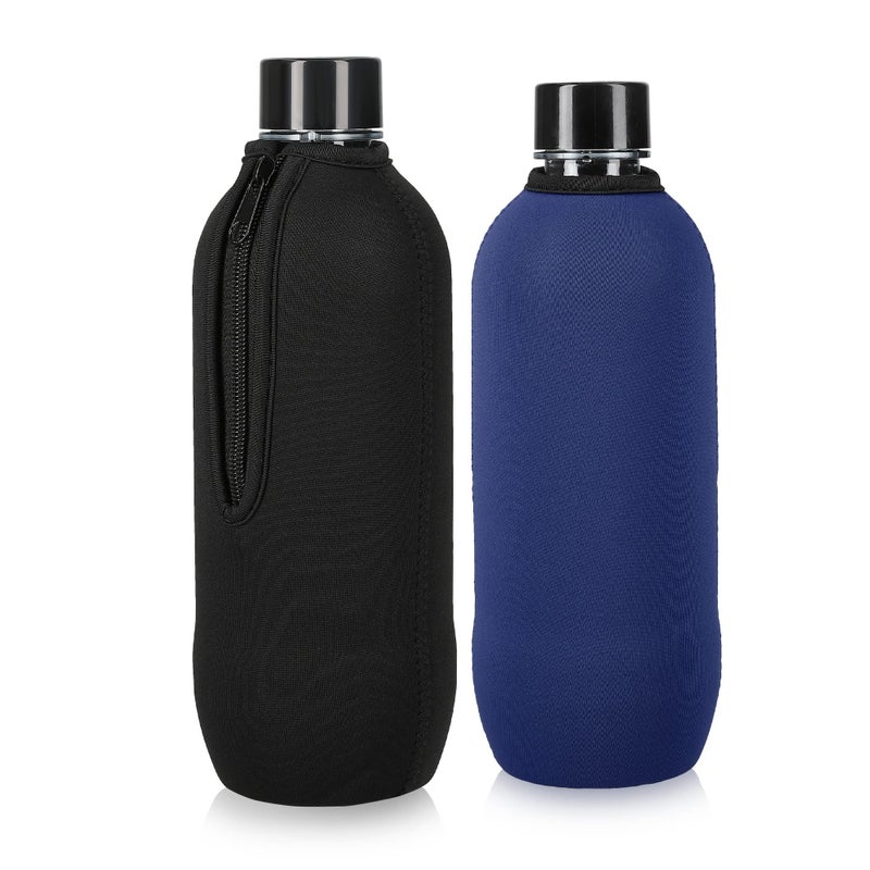 kwmobile Neoprene Cover Compatible with SodaStream Bottle Cover Cooler with Zipper for Glass Bottle Set of 2 BlackBlue
