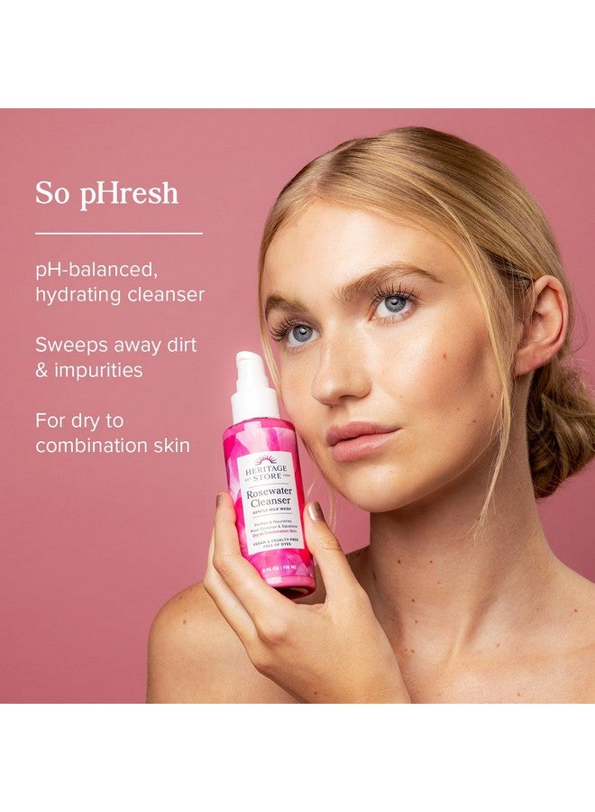 HERITAGE STORE Rosewater Facial Cleanser, pH Balanced Milk Wash Purifies and Nourishes w/ Squalane and Rose Complex, Dry to Combination Skin, Hypoallergenic, Vegan, Cruelty Free, 60-Day Guarantee, 4oz - Image 2