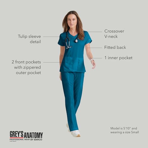 Barco Grey’s Anatomy by BARCO Classic Cora Scrub Top for Women – Bahama, 4-Pocket Crossover V-Neck Scrub Shirt with Natural Stretch, Soil Release Fabric, and Super-Soft Finish – Large, Regular Fit - Image 4