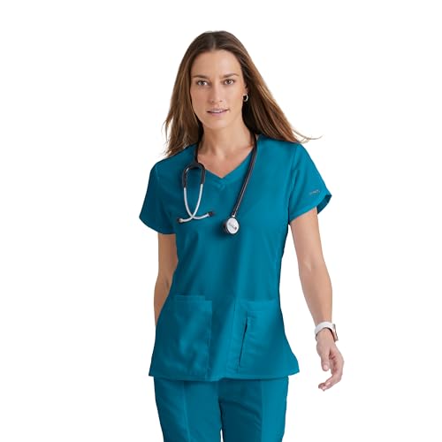 Barco Grey’s Anatomy by BARCO Classic Cora Scrub Top for Women – Bahama, 4-Pocket Crossover V-Neck Scrub Shirt with Natural Stretch, Soil Release Fabric, and Super-Soft Finish – Large, Regular Fit - Image 1