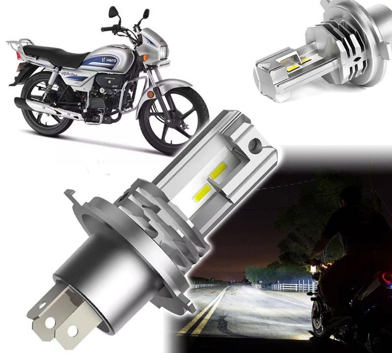 Auto Pearl V3 LED Headlight Bulbs Hi/Low Beam Fits for Vehicle H4 Compatible with Splendor Plus (Pack of 1), Silver - Image 1