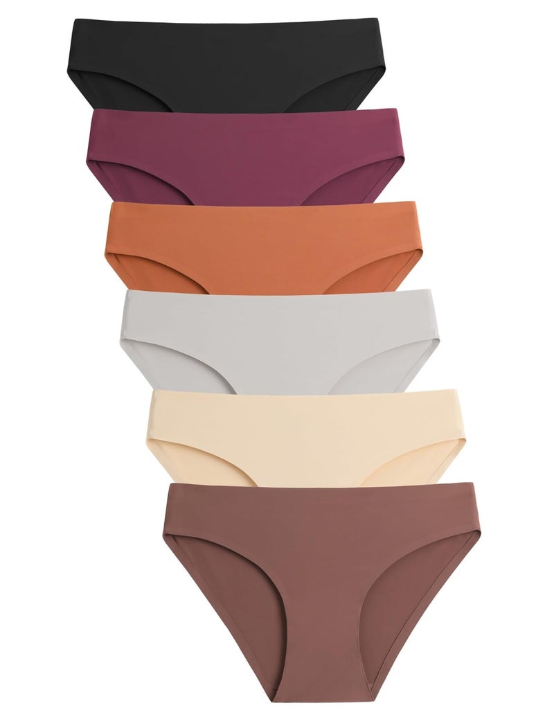 Caterlove Women's Seamless Underwear No Show Stretch Bikini Panties Silky Invisible Hipster 6 Pack (D, Small) - Image 1