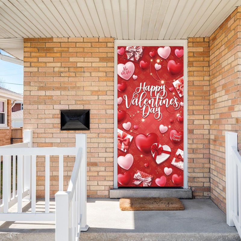 OTTPOOM Valentines Day Decorations Door Cover Happy Valentine's Day Door Banner Red and Pink Heart Valentine Decor Hanging Banner for Front Door Party Supplies - Image 4