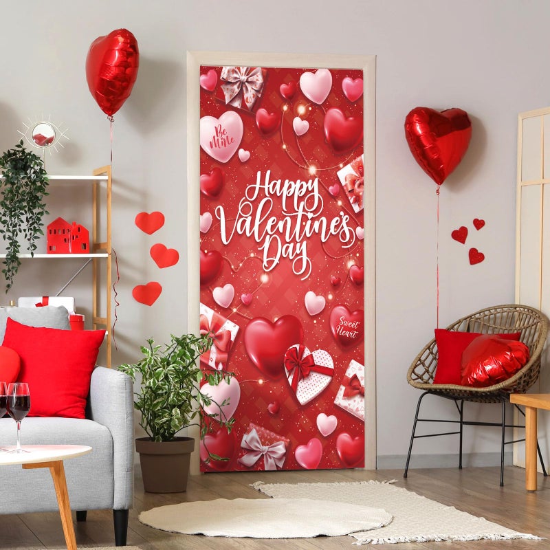 OTTPOOM Valentines Day Decorations Door Cover Happy Valentine's Day Door Banner Red and Pink Heart Valentine Decor Hanging Banner for Front Door Party Supplies - Image 5