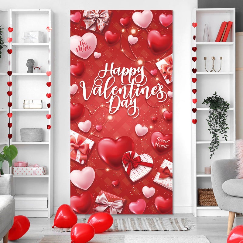 OTTPOOM Valentines Day Decorations Door Cover Happy Valentine's Day Door Banner Red and Pink Heart Valentine Decor Hanging Banner for Front Door Party Supplies - Image 3