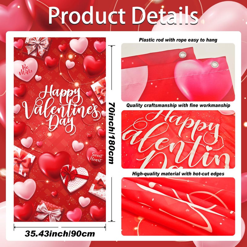 OTTPOOM Valentines Day Decorations Door Cover Happy Valentine's Day Door Banner Red and Pink Heart Valentine Decor Hanging Banner for Front Door Party Supplies - Image 2