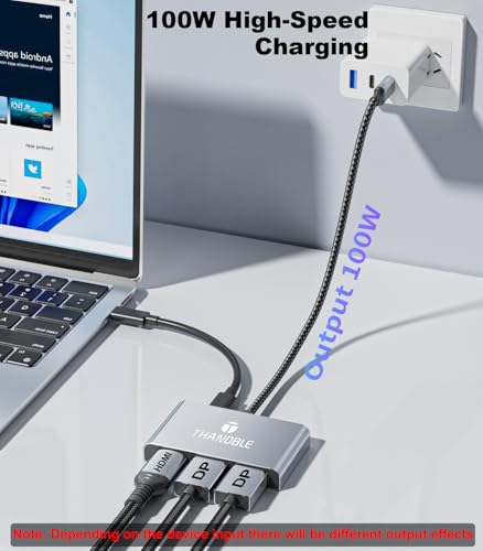 THANDBLE USB C to Dual DisplayPort Adapter and HDMI with 100W PD Charging, Triple 4K60Hz Monitor Extender for Dell/Surface Pro/HP, DP Splitter Extended Display Hub, Laptop Multi-Screen Adapter - Image 5
