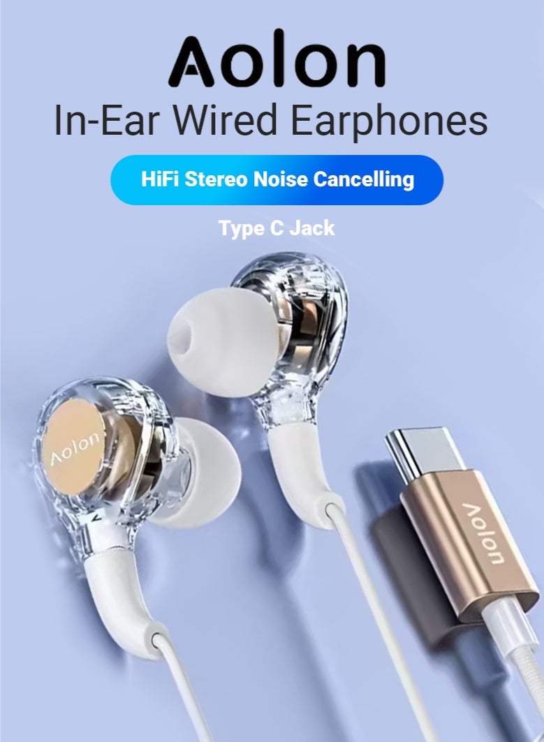 AOLON Wired Type-C In-Ear Wired Earphones with Mic - 7, 1 Surround Sound Wired Earbuds - Noise Isolating In-Ear Headphones - Image 1