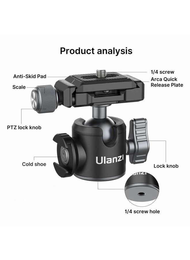 PICTRON حامل كاميرا معدني ULANZI U-80L مع رأس كروي، دوران 360 درجة مع لوحة إفراج سريعة وحذاء بارد، قدرة تحميل 22lbs/10kg لحامل ثلاثي القوائم 1/4"، وحامل أحادي، وكاميرا DSLR - Image 3