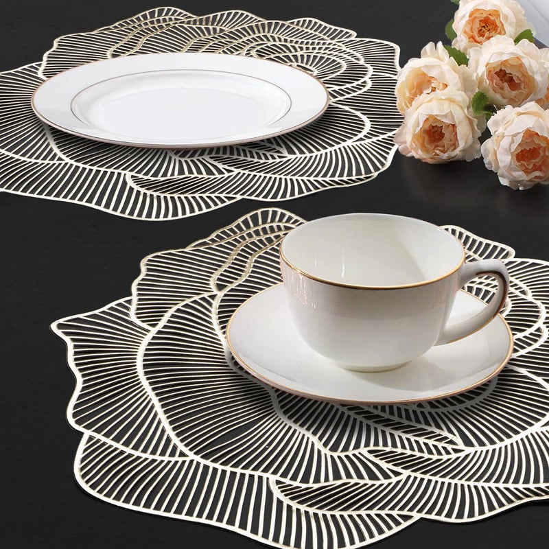 Dakshya Industries Dakshya Industries PVC Pack of 2 Rose Flower Design Placemats Cutwork Design for Kitchen Restaurant Dressing Table Mats and Dining Table Mats Gold - Image 2