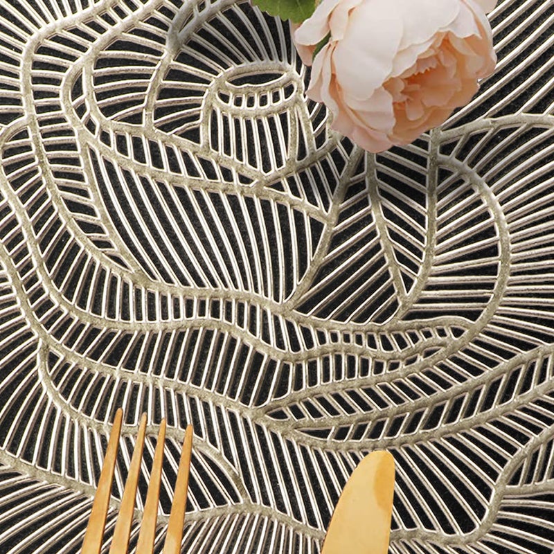 Dakshya Industries Dakshya Industries PVC Pack of 2 Rose Flower Design Placemats Cutwork Design for Kitchen Restaurant Dressing Table Mats and Dining Table Mats Gold - Image 3