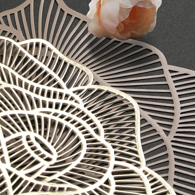 Dakshya Industries Dakshya Industries PVC Pack of 2 Rose Flower Design Placemats Cutwork Design for Kitchen Restaurant Dressing Table Mats and Dining Table Mats Gold - Image 5