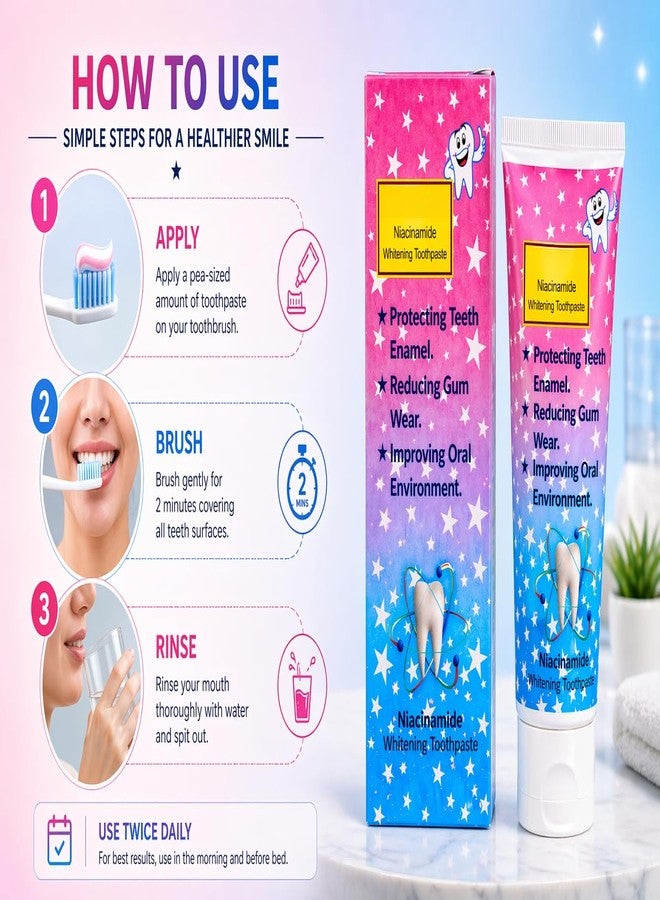 Aasakt Niacinamide Whitening Toothpaste, Protects Enamel, Reduces Gum Wear, Improves Oral Environment, Pack of 2 - Image 4
