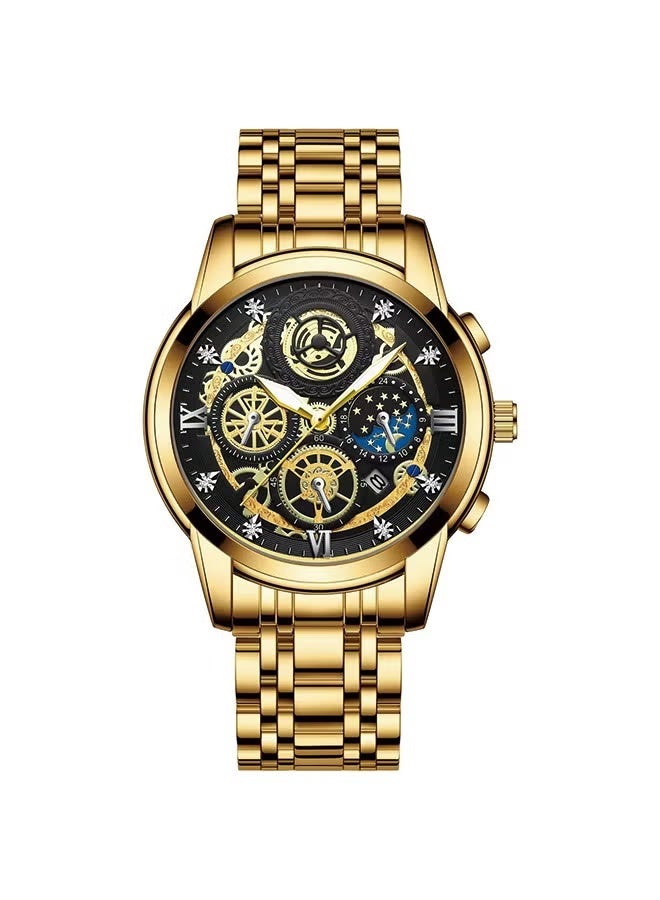 FNGEEN Men's Quartz Watch, Skeleton Design, Waterproof, Multi-Function Wristwatch with 42mm Dial and Metal Case - Image 1
