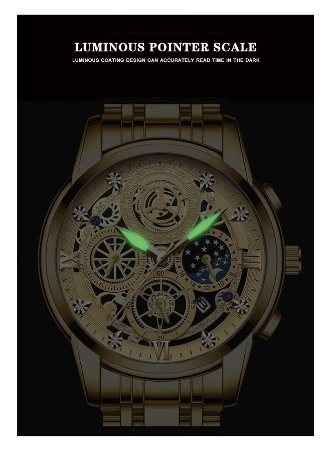 FNGEEN Men's Quartz Watch, Skeleton Design, Waterproof, Multi-Function Wristwatch with 42mm Dial and Metal Case - Image 4