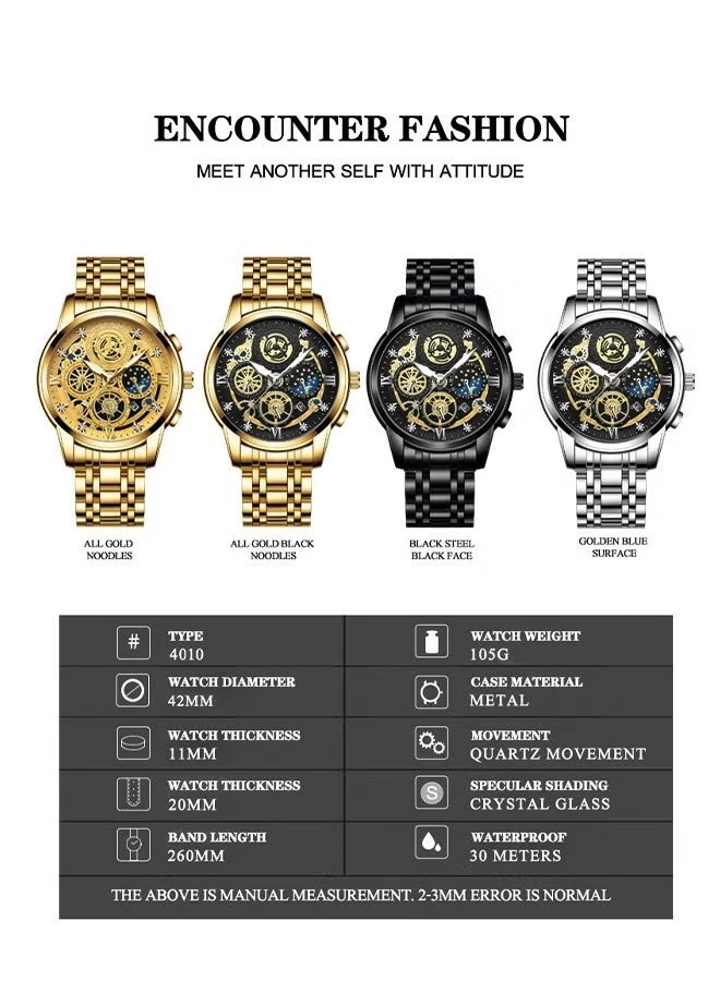 FNGEEN Men's Quartz Watch, Skeleton Design, Waterproof, Multi-Function Wristwatch with 42mm Dial and Metal Case - Image 5