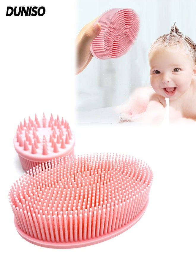 DUNISO 2 in 1 Silicone Brush，Bath and Shampoo Body Brush，Silicone Exfoliating Body Brush for Use in Shower，Easy to Clean，for Cleaning and Exfoliating the Body and Head Massage，Pink - Image 1