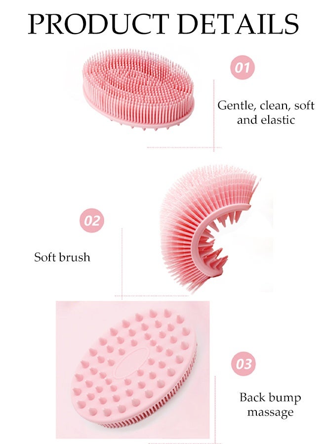 DUNISO 2 in 1 Silicone Brush，Bath and Shampoo Body Brush，Silicone Exfoliating Body Brush for Use in Shower，Easy to Clean，for Cleaning and Exfoliating the Body and Head Massage，Pink - Image 4