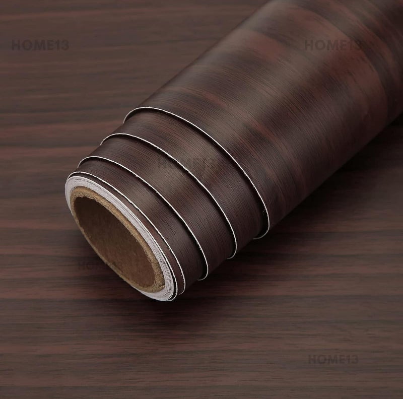 HOME13™ Wooden Wallpaper Peel and Stick Self Adheisve Removable Wood Grain Contact Paper Vinyl Decorative Wallpaper for Kitchen Desk Cabinets Shelf Drawers Liner (24 x 150 Inch, Dark Brown Wooden) - Image 1