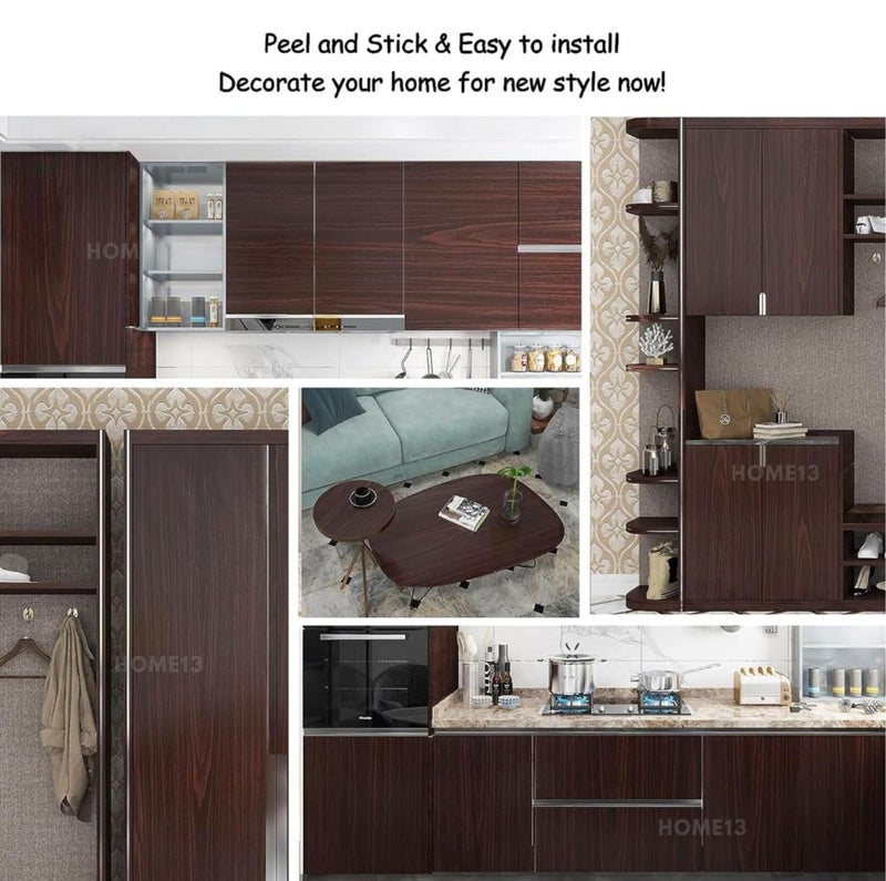 HOME13™ Wooden Wallpaper Peel and Stick Self Adheisve Removable Wood Grain Contact Paper Vinyl Decorative Wallpaper for Kitchen Desk Cabinets Shelf Drawers Liner (24 x 150 Inch, Dark Brown Wooden) - Image 3