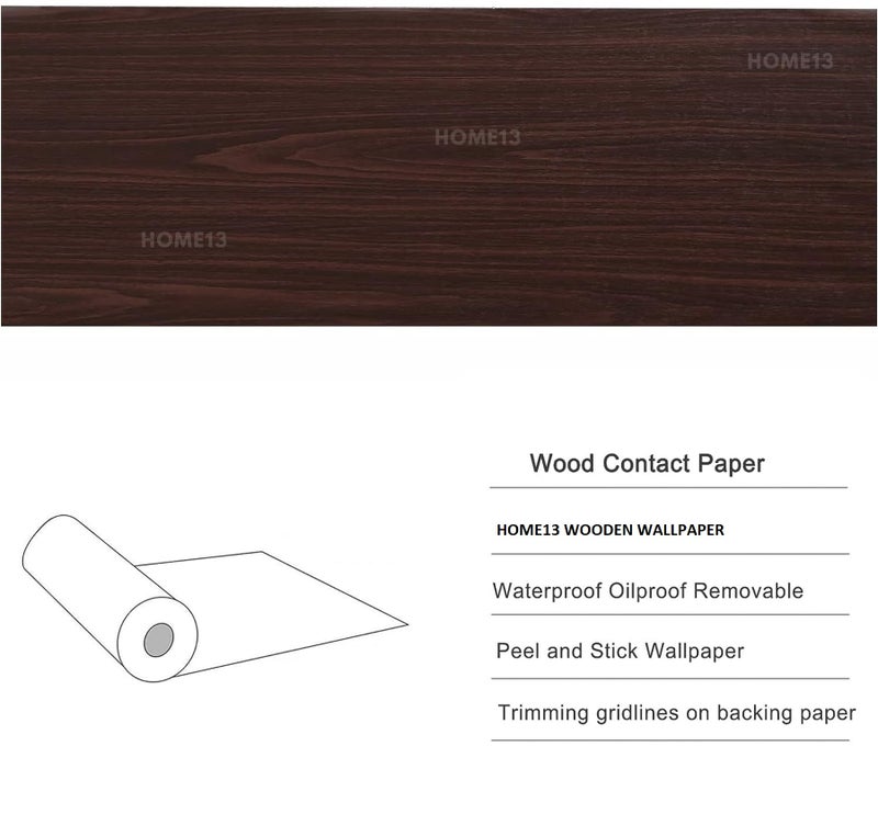 HOME13™ Wooden Wallpaper Peel and Stick Self Adheisve Removable Wood Grain Contact Paper Vinyl Decorative Wallpaper for Kitchen Desk Cabinets Shelf Drawers Liner (24 x 150 Inch, Dark Brown Wooden) - Image 5