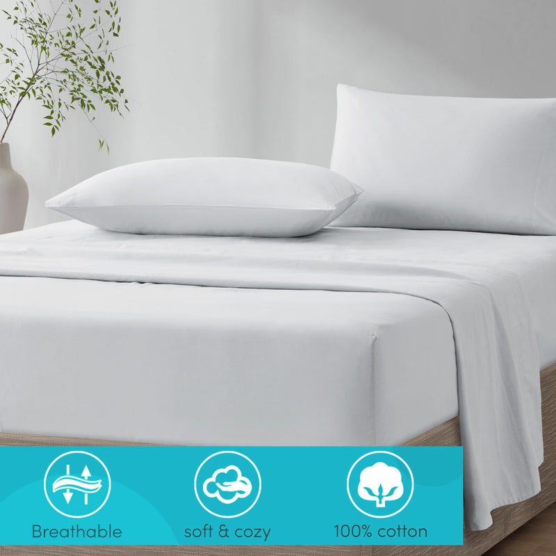 Comfort Spaces 100% Cotton Sheet Set Breathable, Lightweight, Soft with 12" Elastic Pocket Fits up to 14" Mattress, All Season Cozy Bedding, Matching Pillow Case, Twin White 3 Piece - Image 2