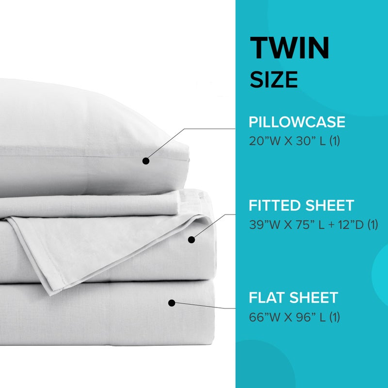 Comfort Spaces 100% Cotton Sheet Set Breathable, Lightweight, Soft with 12" Elastic Pocket Fits up to 14" Mattress, All Season Cozy Bedding, Matching Pillow Case, Twin White 3 Piece - Image 5