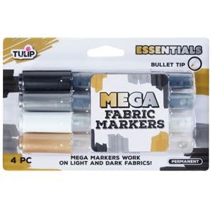 TULIP Mega Fabric Markers 4 Pack Essentails for Light and Dark Fabrics Bullet Tip - Image 1
