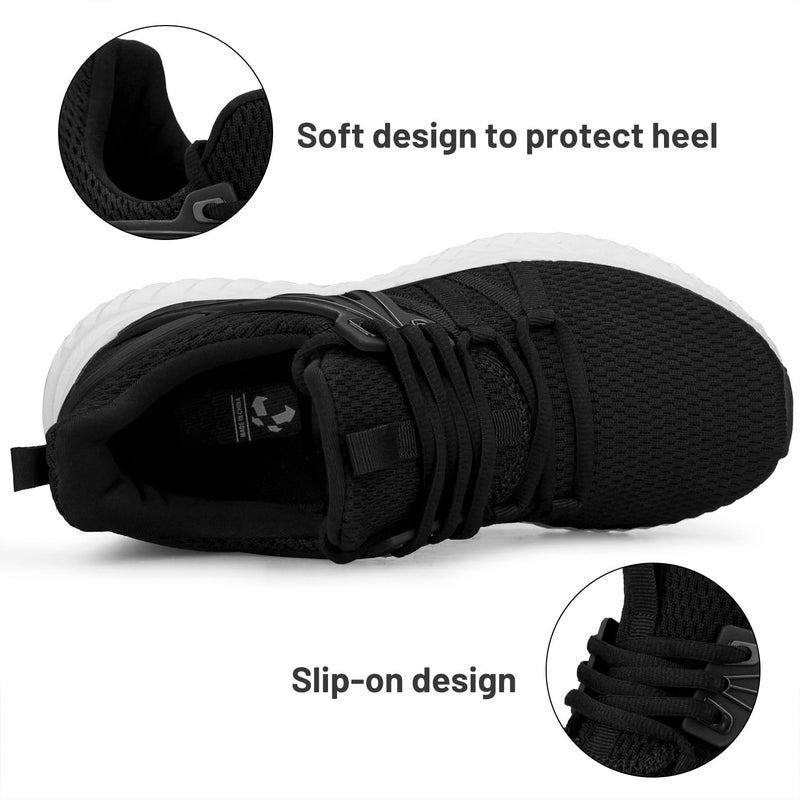 Abboos Women's Walking Tennis Shoes - Slip On Memory Foam Lightweight Shoes Casual Sneakers for Gym Travel Work Size 9.5 Black White - Image 3