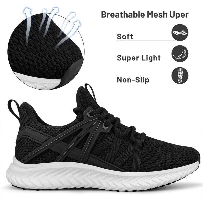Abboos Women's Walking Tennis Shoes - Slip On Memory Foam Lightweight Shoes Casual Sneakers for Gym Travel Work Size 9.5 Black White - Image 2