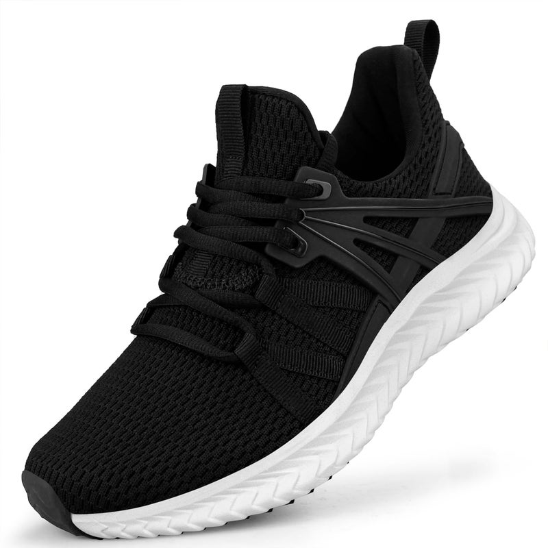 Abboos Women's Walking Tennis Shoes - Slip On Memory Foam Lightweight Shoes Casual Sneakers for Gym Travel Work Size 9.5 Black White - Image 1