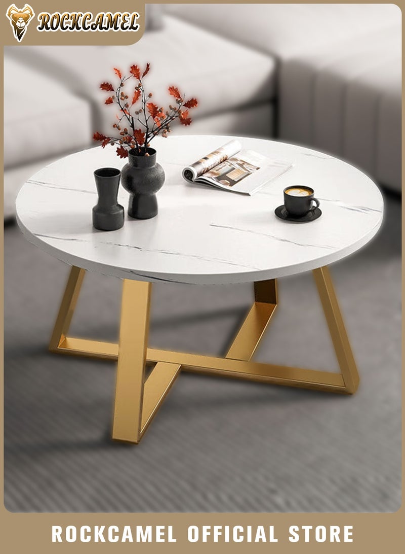 ROCKCAMEL Round Coffee Table,Side Tables, Modern End Table with Marble Pattern for Small Spaces Living Room Bedroom Balcony, Easy Assembly (White, 60x60x45cm) - Image 1