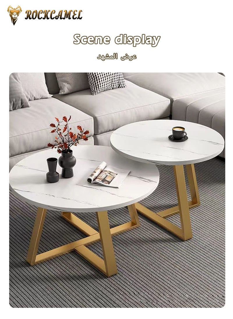 ROCKCAMEL Round Coffee Table,Side Tables, Modern End Table with Marble Pattern for Small Spaces Living Room Bedroom Balcony, Easy Assembly (White, 60x60x45cm) - Image 3