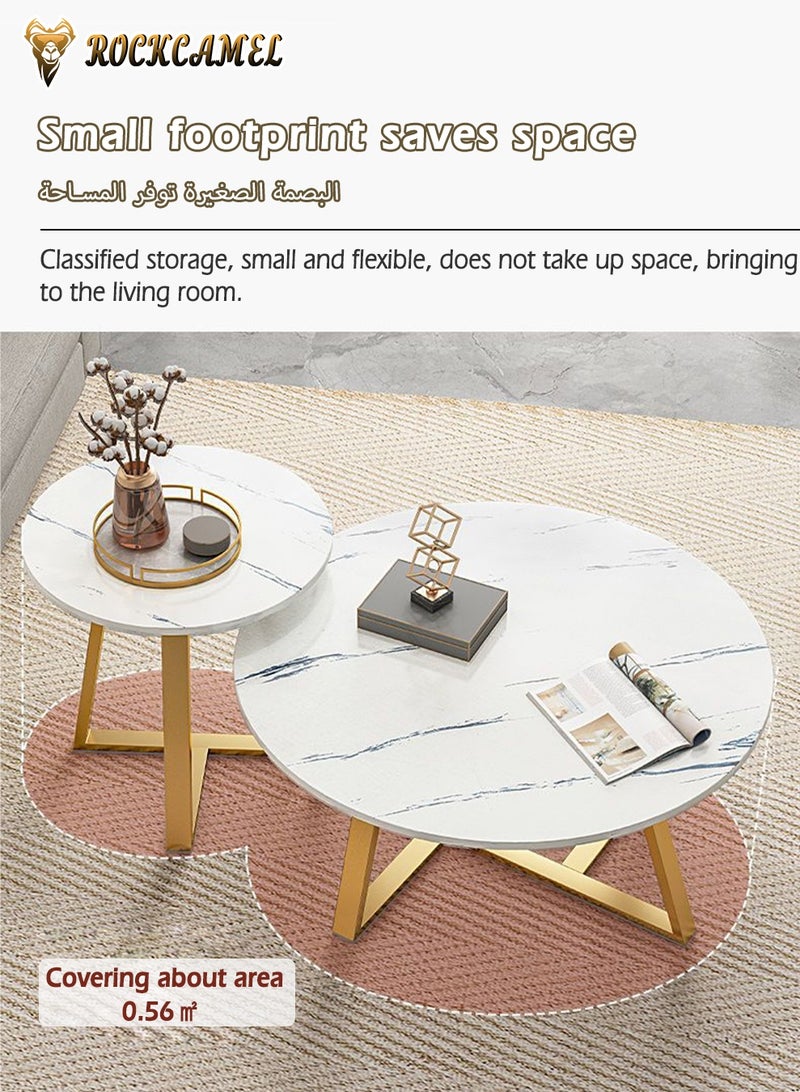 ROCKCAMEL Round Coffee Table,Side Tables, Modern End Table with Marble Pattern for Small Spaces Living Room Bedroom Balcony, Easy Assembly (White, 60x60x45cm) - Image 4