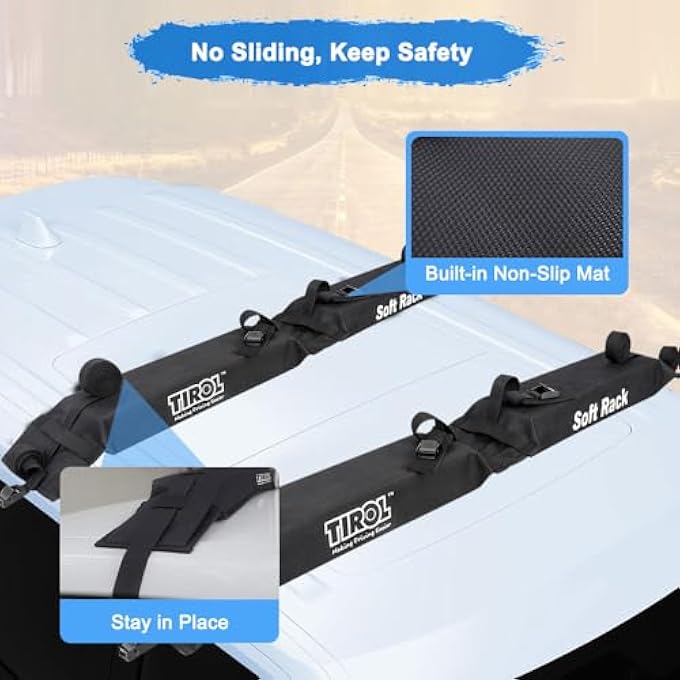 rayihni Soft Car Roof Rack Pads Universal Auto Luggage Carrier Padded Kit, Heavy Duty 60kg Tie-Down Rope Quick Loop Strap, Vehicle Rooftop Storage Bag for Surfboard SUP Kayak Paddle Board Canoe (125cm,1 Pair) - Image 2