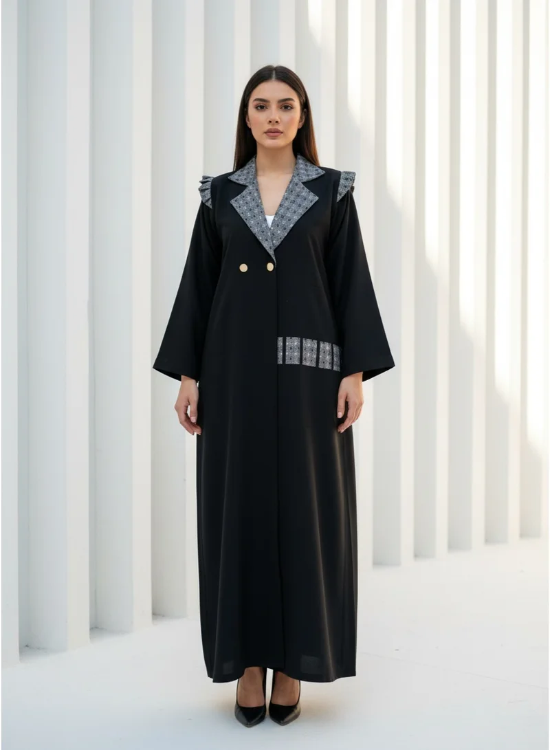 مويستريت The Patterned Lapel & Ruffle Shoulder Abaya