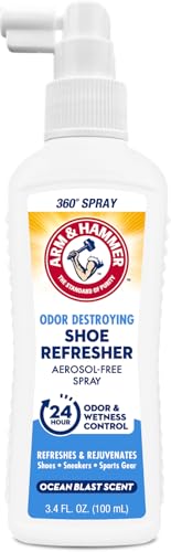 Arm & Hammer Shoe Refresher Spray, Odor Eliminator for Sneakers, 24 Odor & Wetness Control, Aerosol-Free Shoe Deodorizer Spray, Ocean Blast Scent, 3.4 oz - Image 1