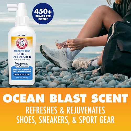 Arm & Hammer Shoe Refresher Spray, Odor Eliminator for Sneakers, 24 Odor & Wetness Control, Aerosol-Free Shoe Deodorizer Spray, Ocean Blast Scent, 3.4 oz - Image 4