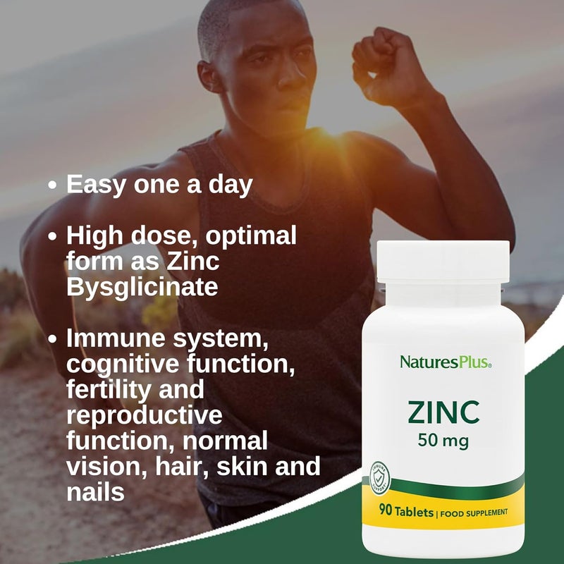 Natures Plus NaturesPlus Zinc Tablets 50mg Highly Bioavailable Zinc Bisglycinate Immune Support Skin Hair Nails Fertility and Focus Gluten Free 90 Vegetarian Tablets - Image 4