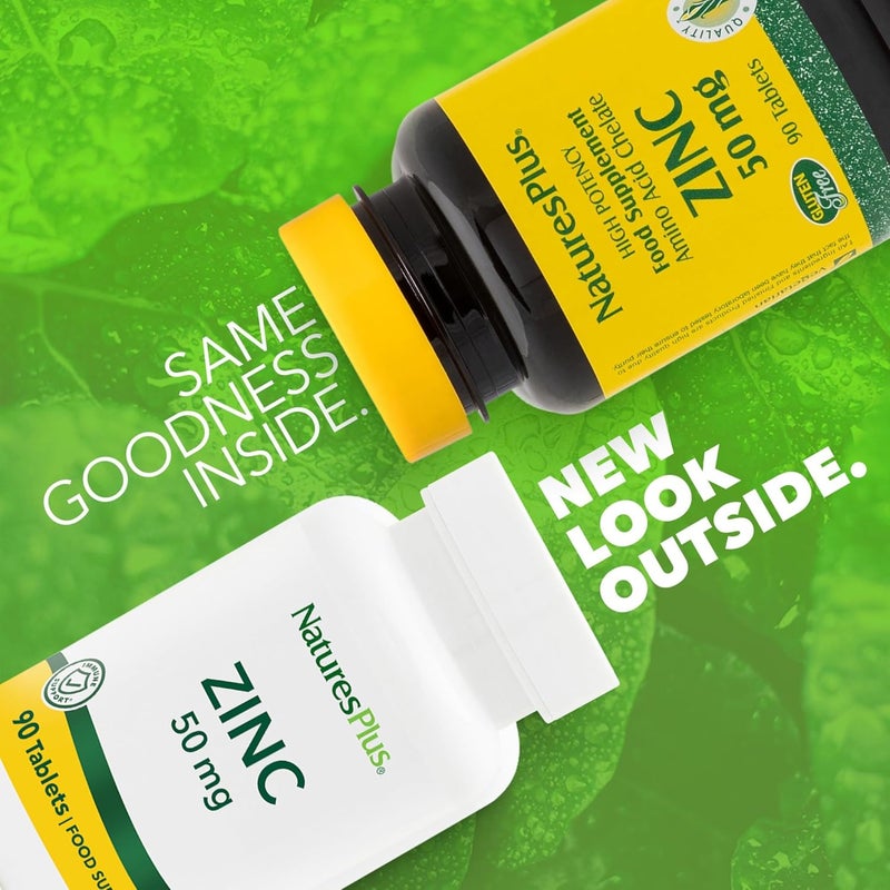 Natures Plus NaturesPlus Zinc Tablets 50mg Highly Bioavailable Zinc Bisglycinate Immune Support Skin Hair Nails Fertility and Focus Gluten Free 90 Vegetarian Tablets - Image 3