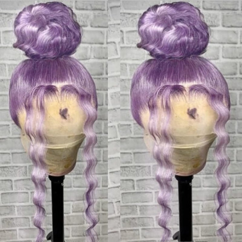 ANDRIA Purple Deep Curly Lace Front Wigs Synthetic Heat Resistant Fiber Hair Glueless Lace Wig Colorful Lace Front Wigs for Black Women 24 Inches