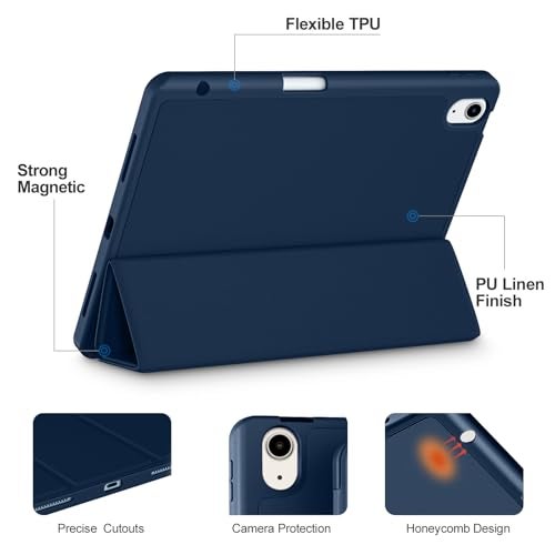 Akkerds Compatible with iPad Air 11 Inch Case 7th/6th Generation (M3/M2) 2025/2024, for iPad Air 5th/4th Generation Case 10.9 Inch 2022/2020 with Pencil Holder[Auto Sleep/Wake], Navyblue - Image 3