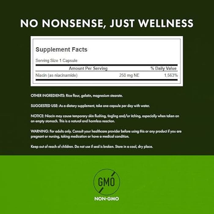 Swanson Niacinamide - Vitamin B3 Supplement Promoting Heart Health & Energy Support - May Support Healthy Joint Function - (250 Capsules, 250mg Each) - Image 3